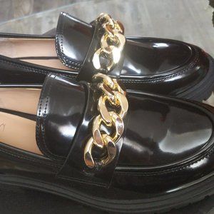 INC Black Loafers with Gold Chain